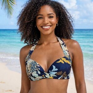 Jets Australia Jessika Allen Floral Bikini Top Molded Cups Navy NWT Size 8